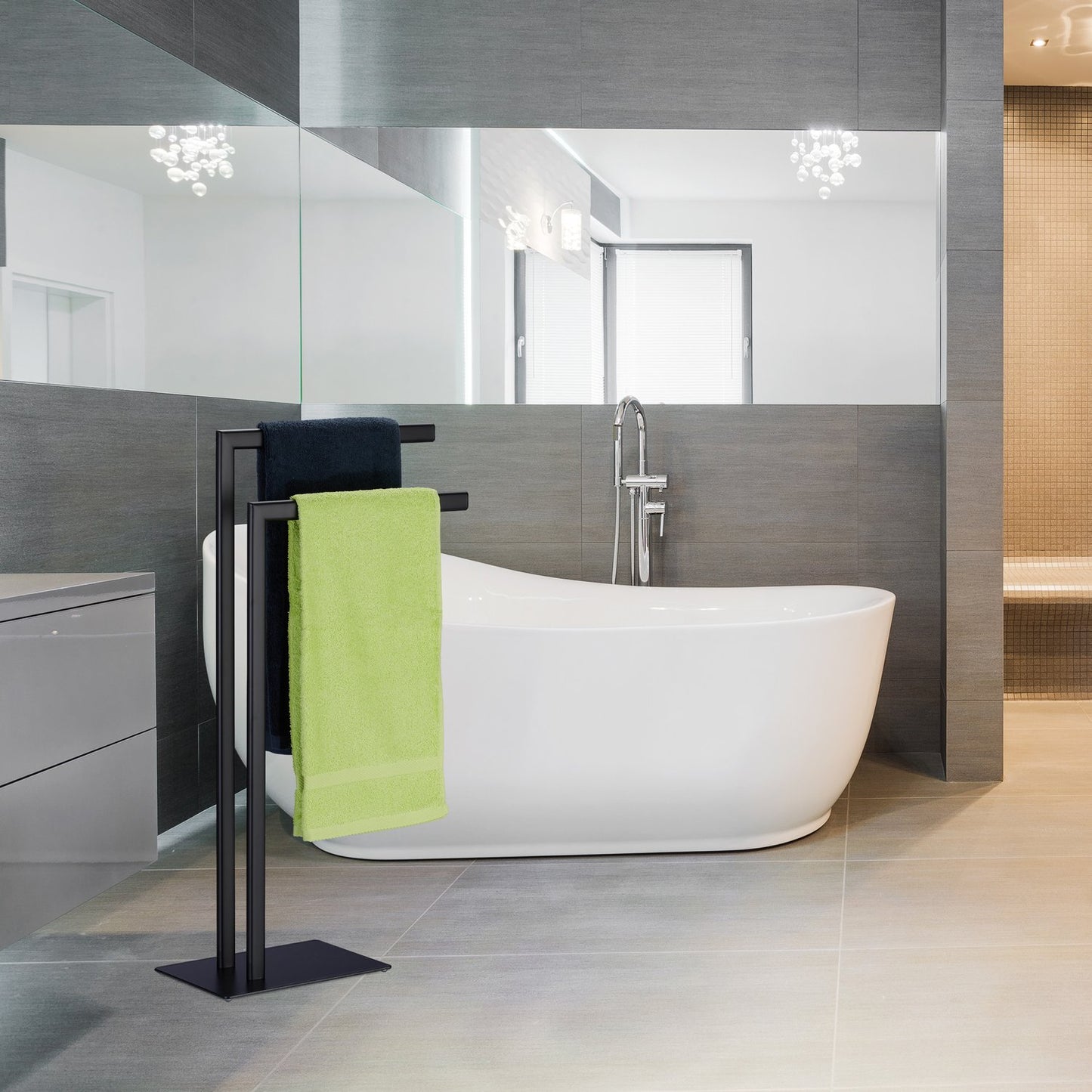Black Towel Rack with 2 Bars