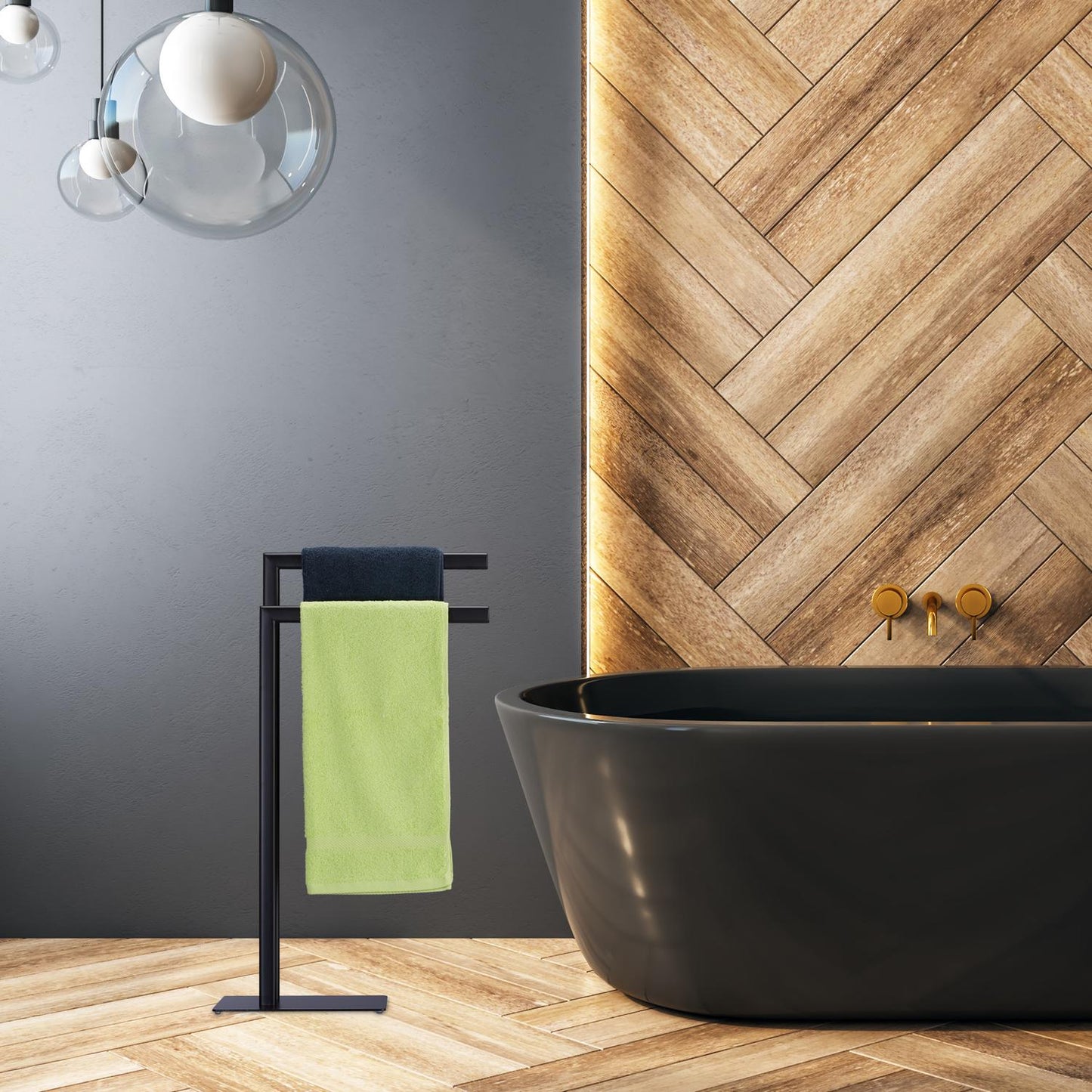 Black Towel Rack with 2 Bars