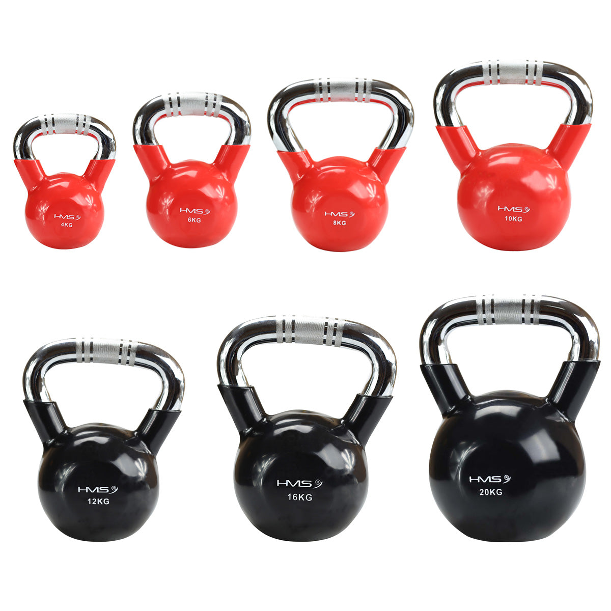 Black Vinyl-Coated Cast Iron Kettlebell, Chrome Handle