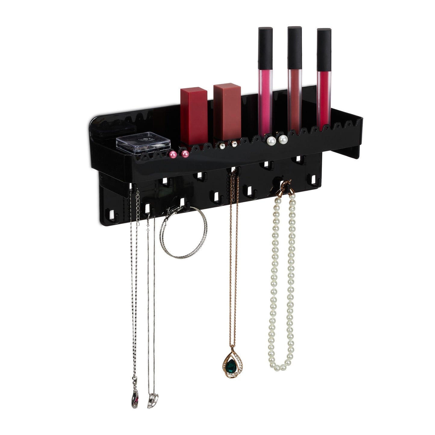 Black Wall-Mounted Jewellery Holder with Shelf