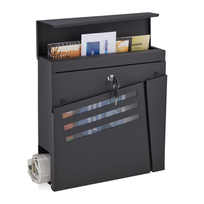 Black mailbox with newspaper holder