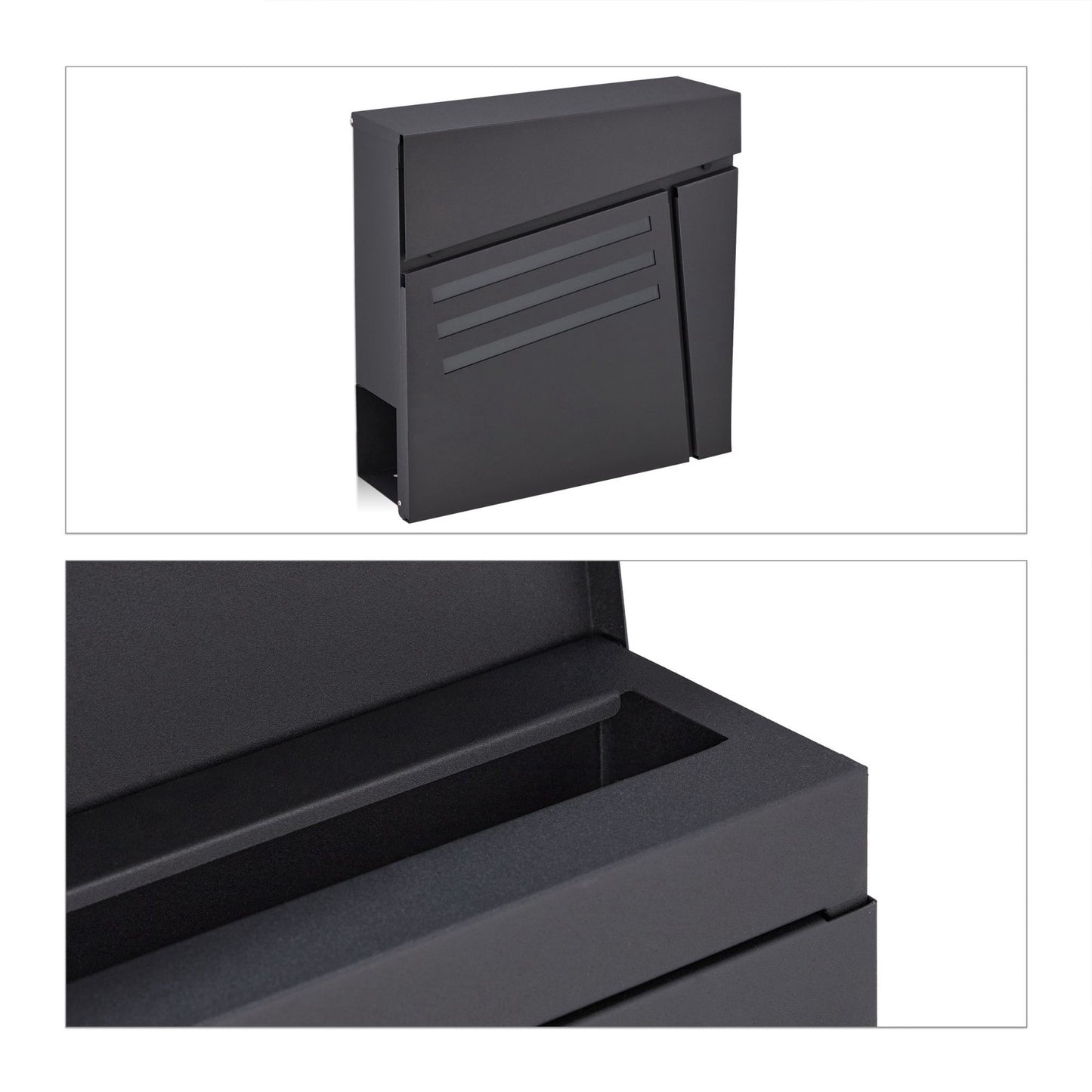Black mailbox with newspaper holder