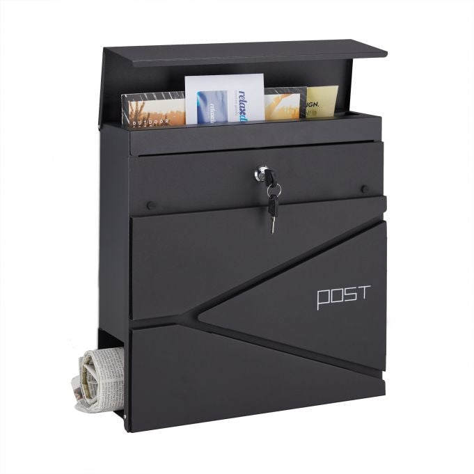 Black mailbox with newspaper holder