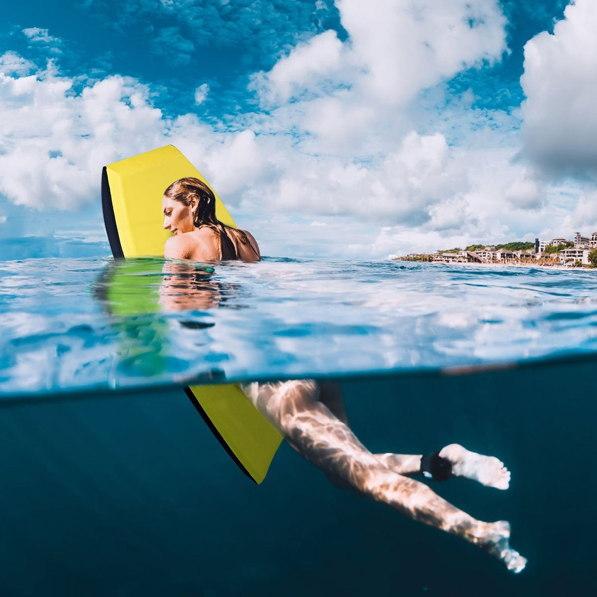 Bodyboard lightweight swimming board with EPS core & XPE surface for children & adults 106cm yellow