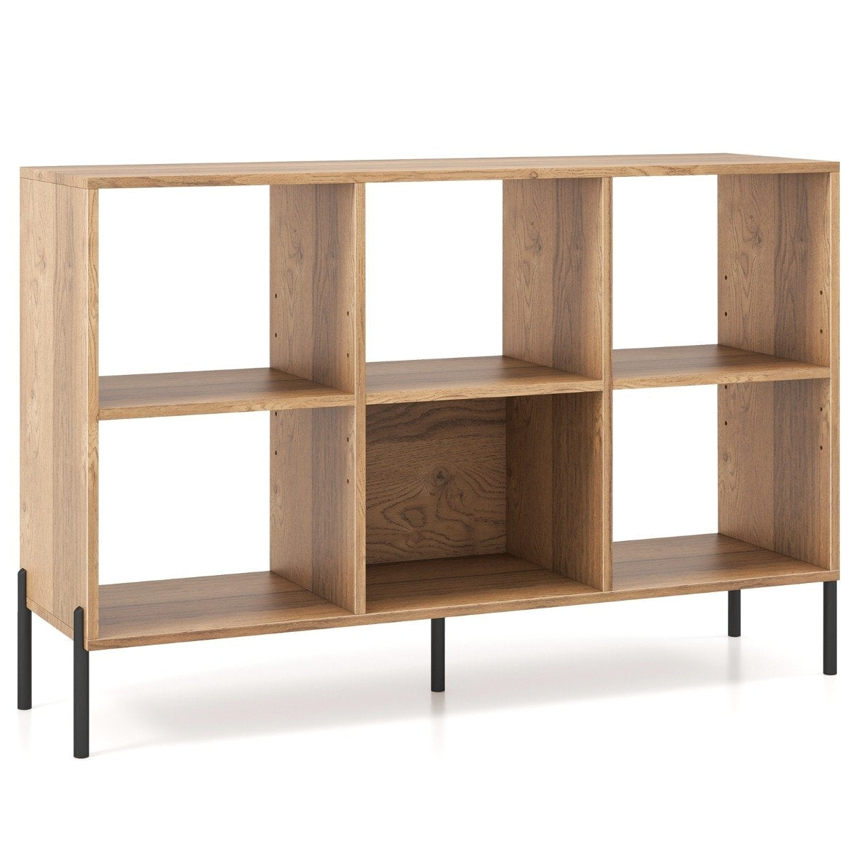 Bookshelf with 6 Compartments & Raised Metal Legs & Adjustable Shelves Storage Shelf Natural