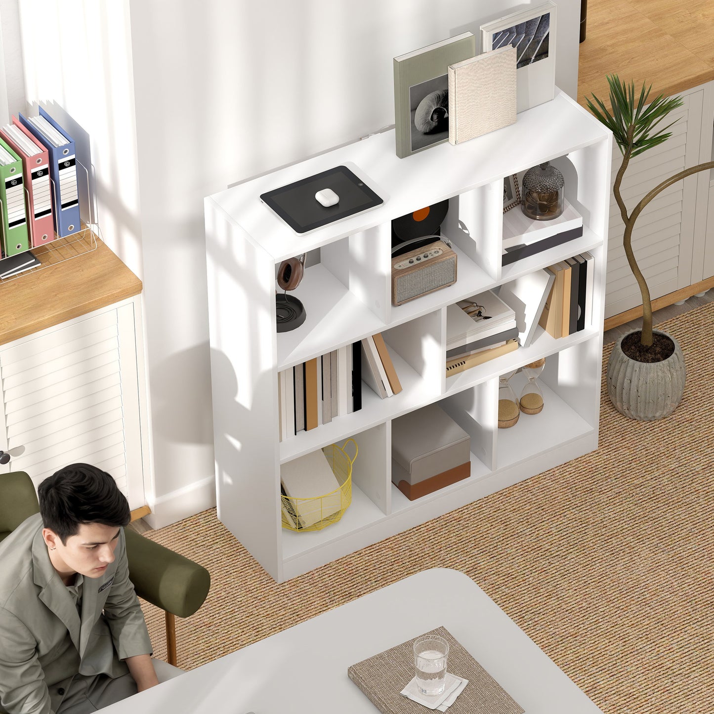 Bookshelf with 8 Shelves, 97.5 x 30 x 100 cm, White