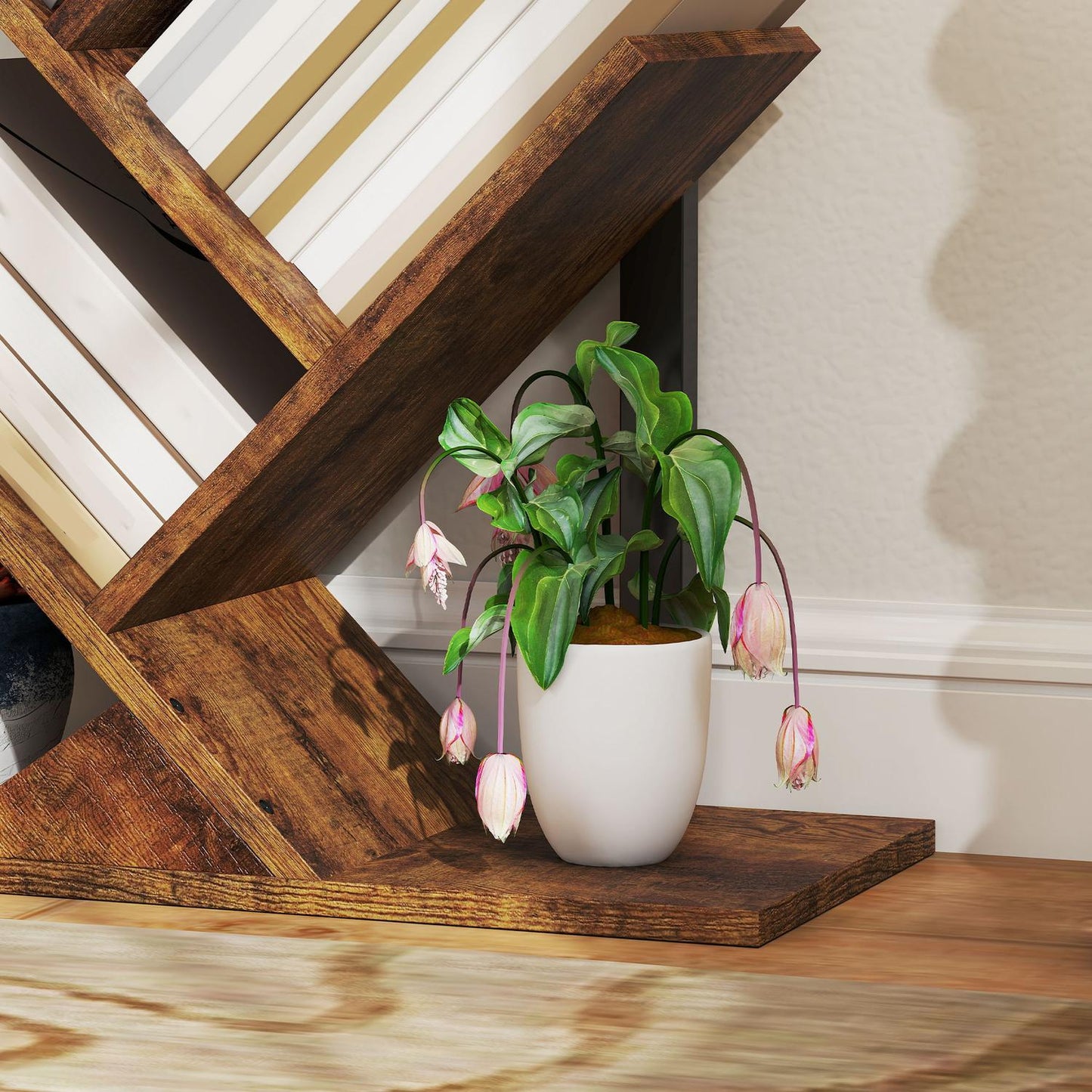 Bookshelf with 9 Tiers, Tree Design, Rustic Brown