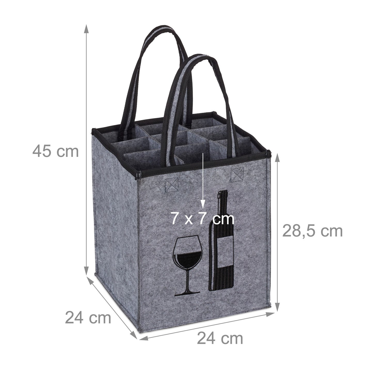 Bottle bag in felt for 9 wine bottles