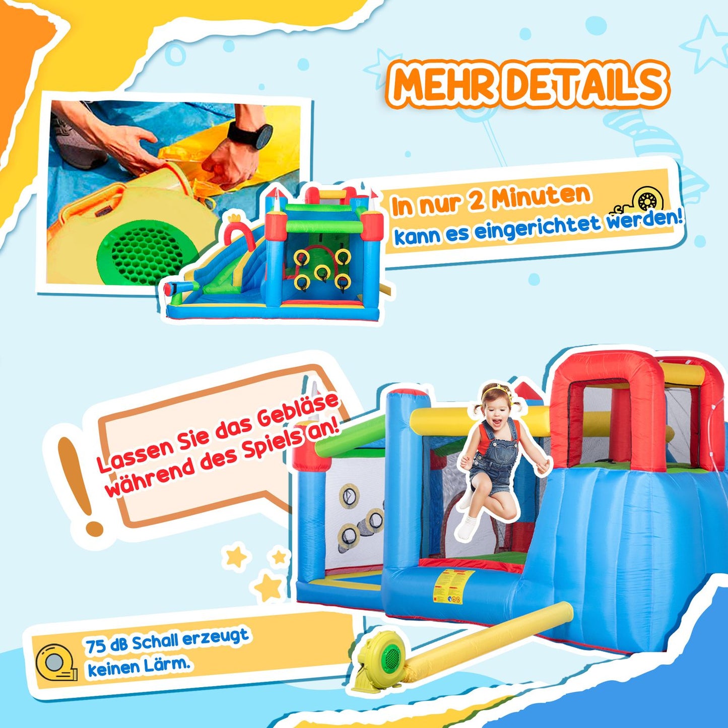 Inflatable water playground with slide and trampoline, 390x300x197 cm