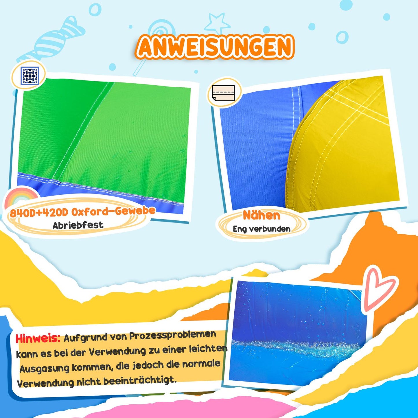 Inflatable water playground with slide and trampoline, 390x300x197 cm