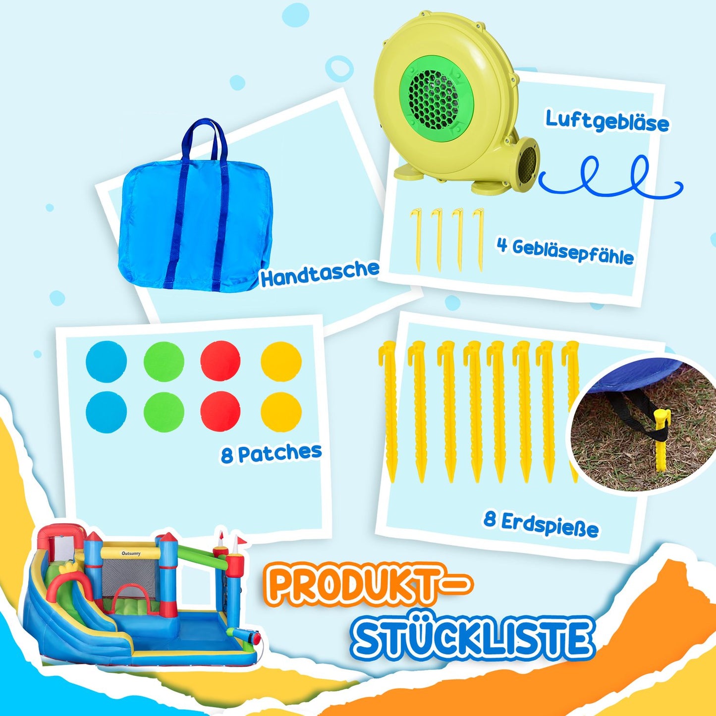 Inflatable water playground with slide and trampoline, 390x300x197 cm