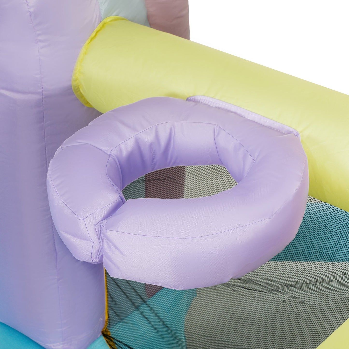 Inflatable bouncy castle with slide and basketball hoop for children
