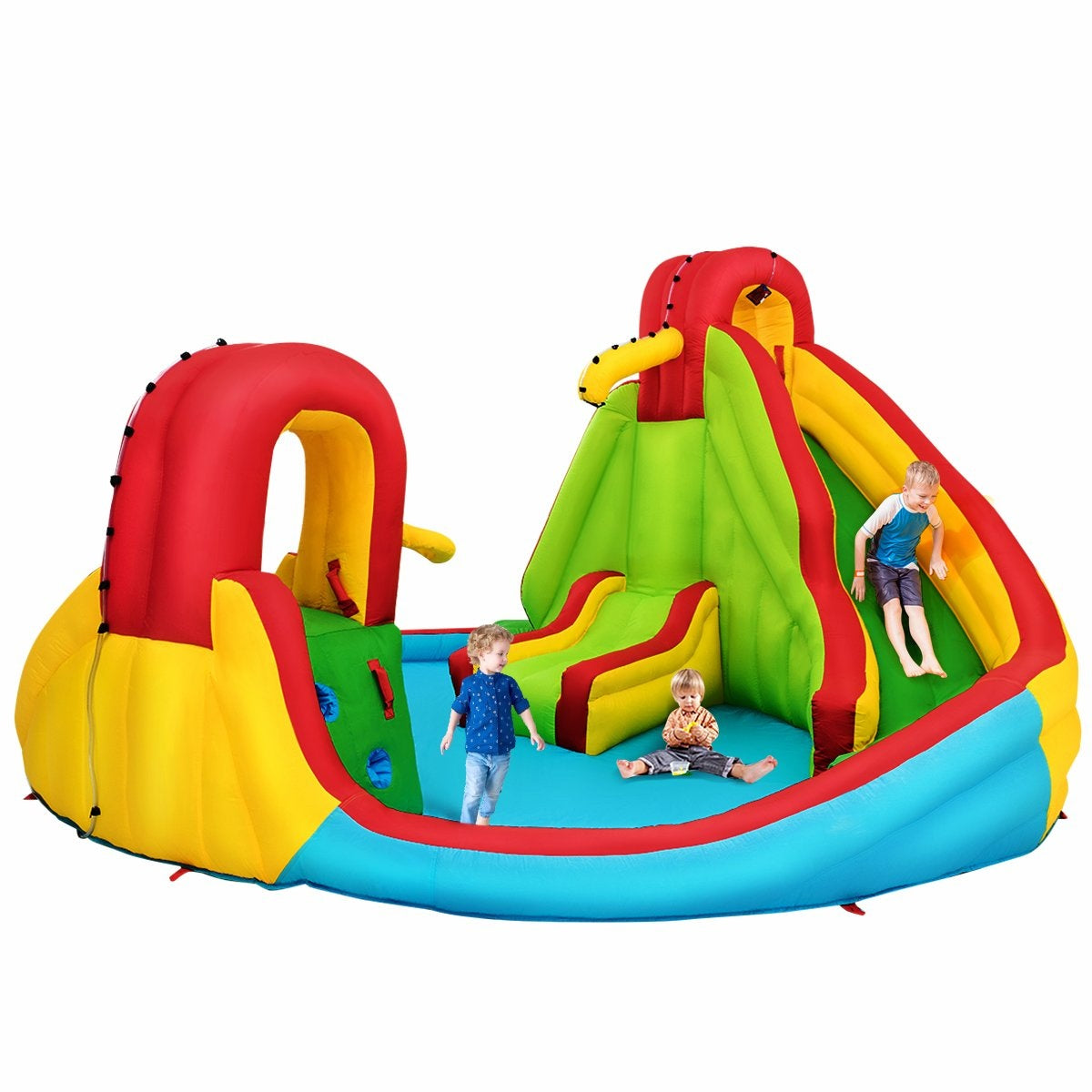 Bouncy castle inflatable water slide children's jumping castle water playground with 2 slides & climbing wall