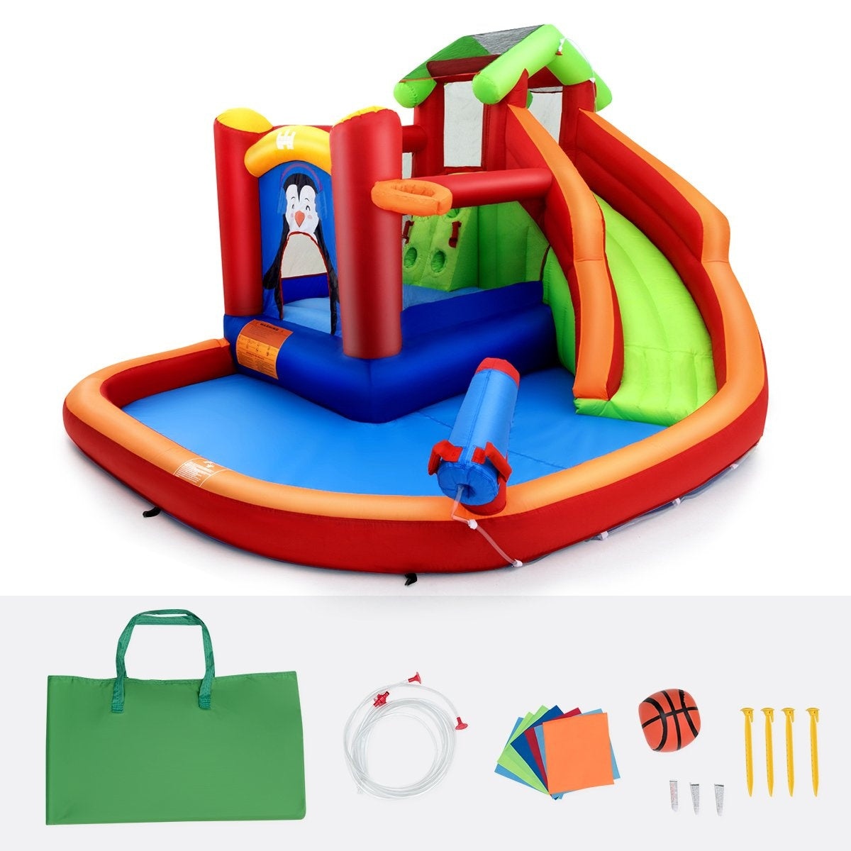 Bouncy castle water park with slide & paddling pool 370 x 300 x 190 cm red
