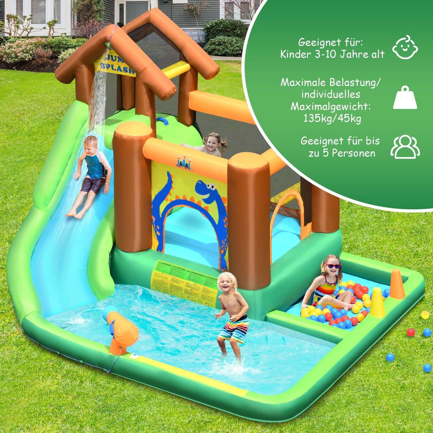 Bouncy castle with blower Inflatable water slide park with slide 368 x 303 x 230 cm Colorful
