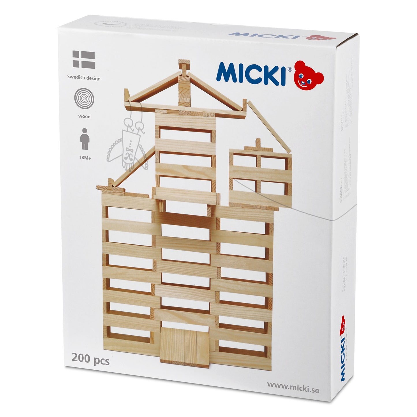 Building sticks 200 pcs. Wood white