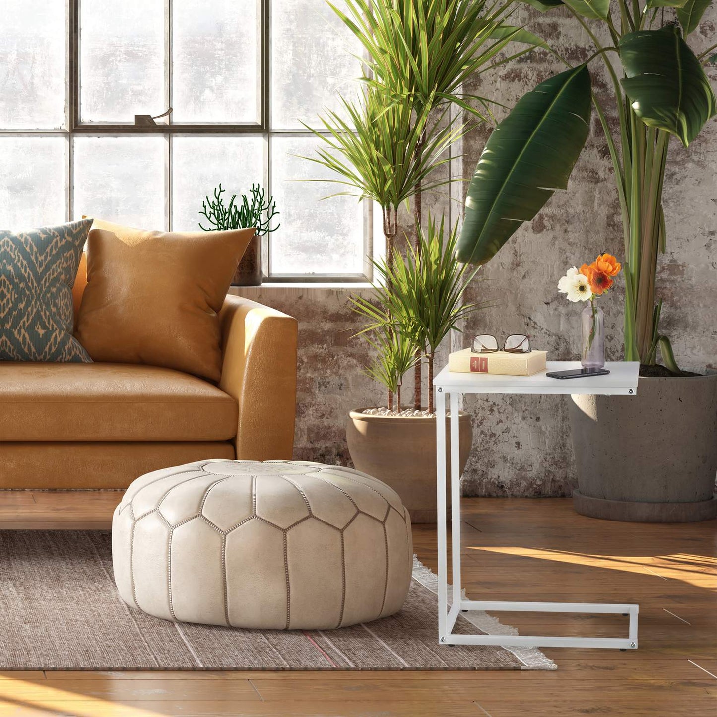 C-Shaped Side Table White