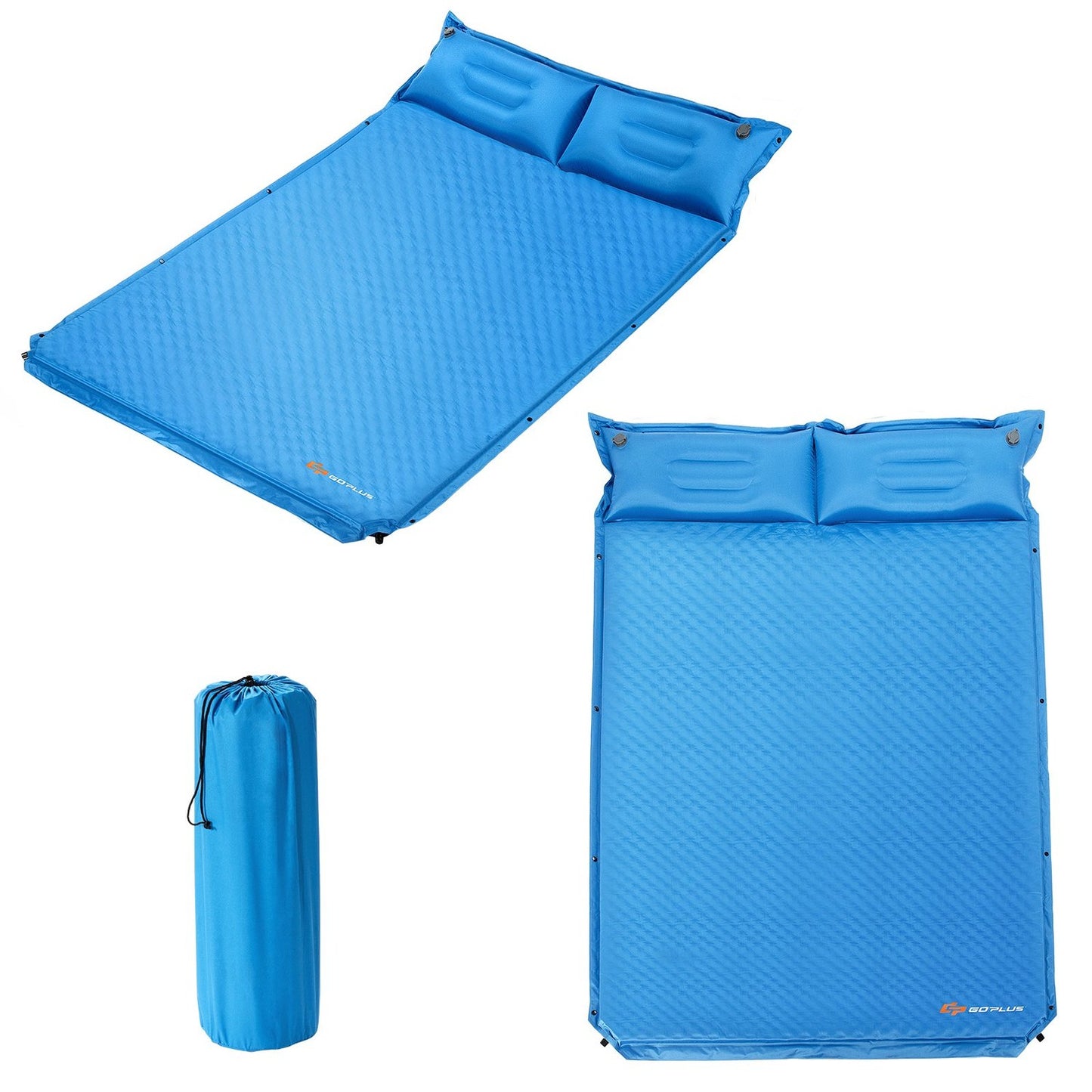 Camping Mat with Pillow 2 Person Self-Inflating Camping Mat Camping Sleeping Mat 187x131x4cm Blue