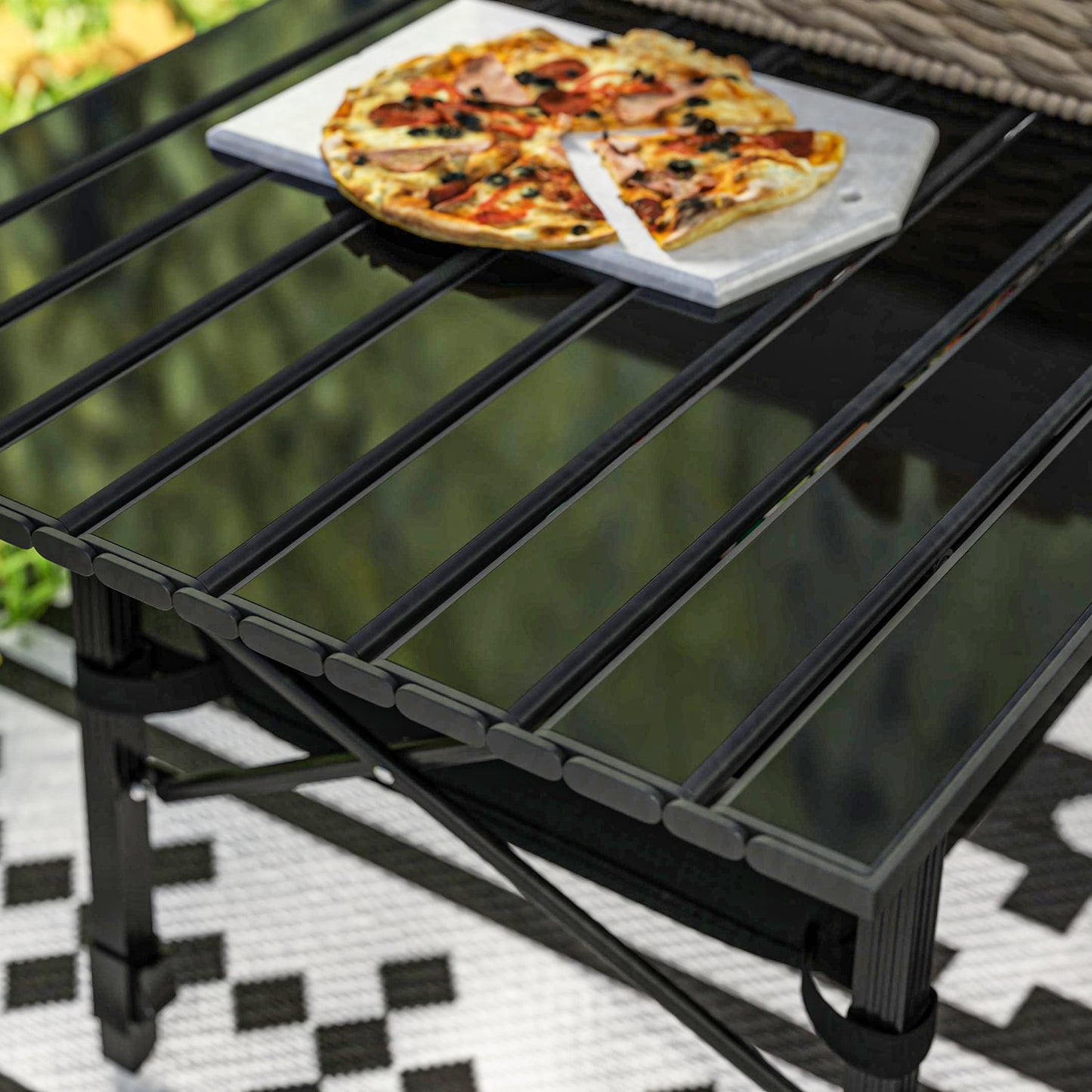 Folding camping table with storage, adjustable height