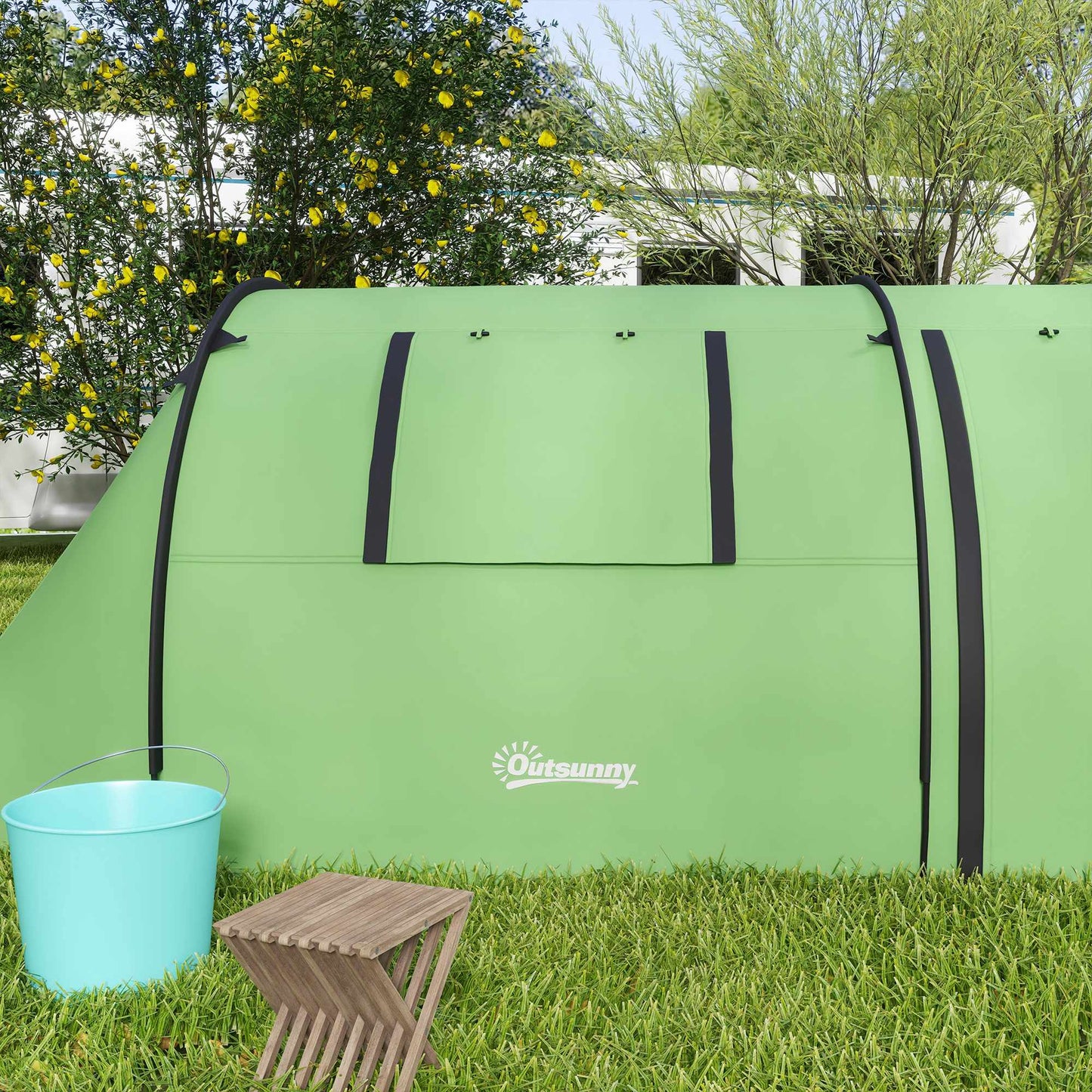 Camping Tent for 4, Waterproof, 2-Room, Dark Green