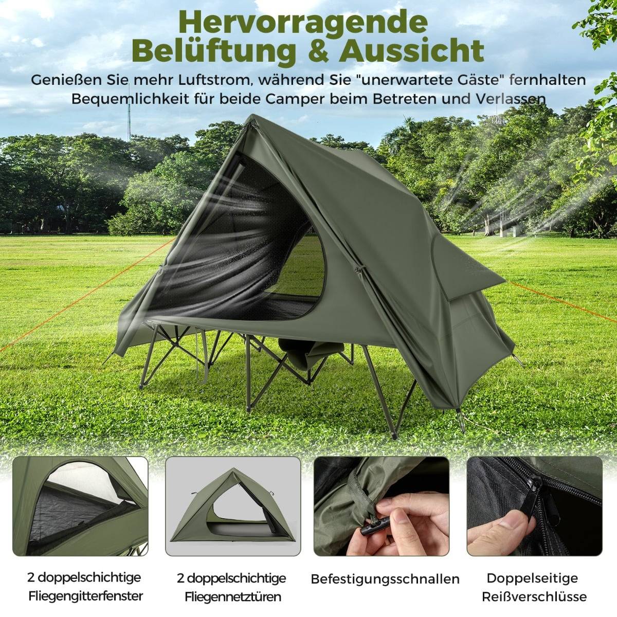 Camping Tent with Cot for 2, Waterproof, Portable