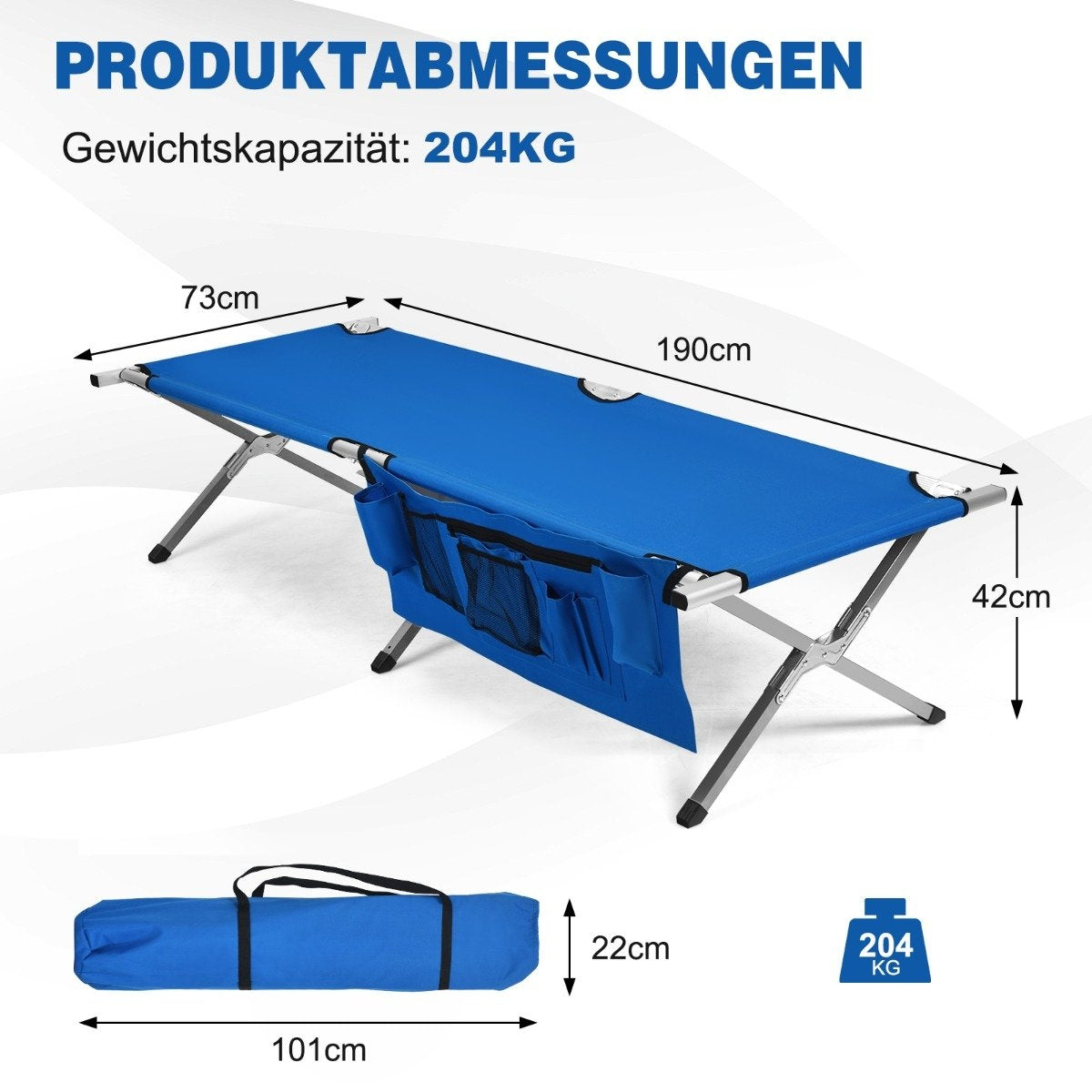 Camping bed camp bed folding bed lounger bed camping lounger loadable up to 204 kg 190 x 73 x 42cm blue