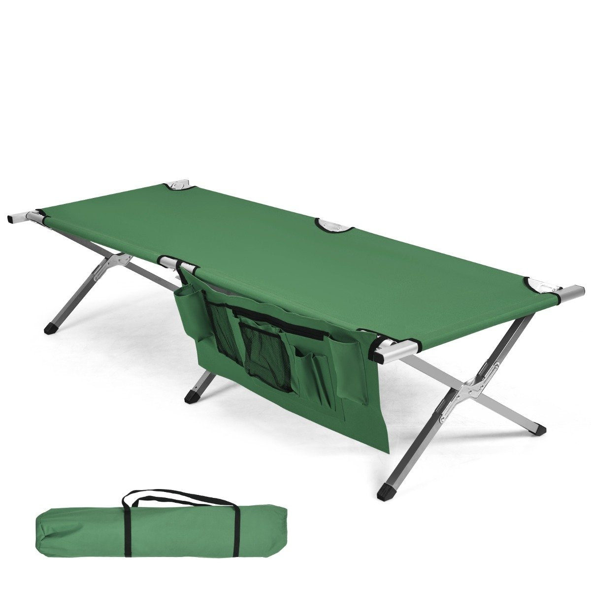 Camping bed camp bed folding camping bed single bed folding bed with side pocket 190 x 73 x 42cm green
