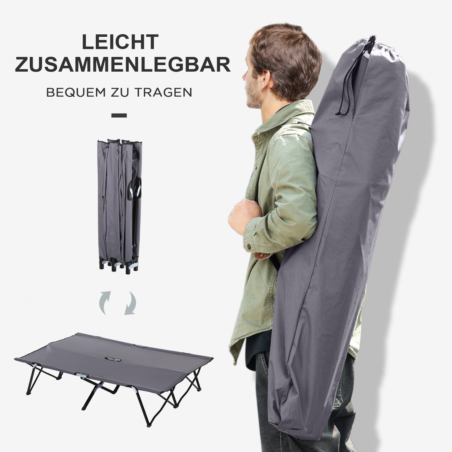 Folding camping bed for 2, 136 kg capacity, with bag