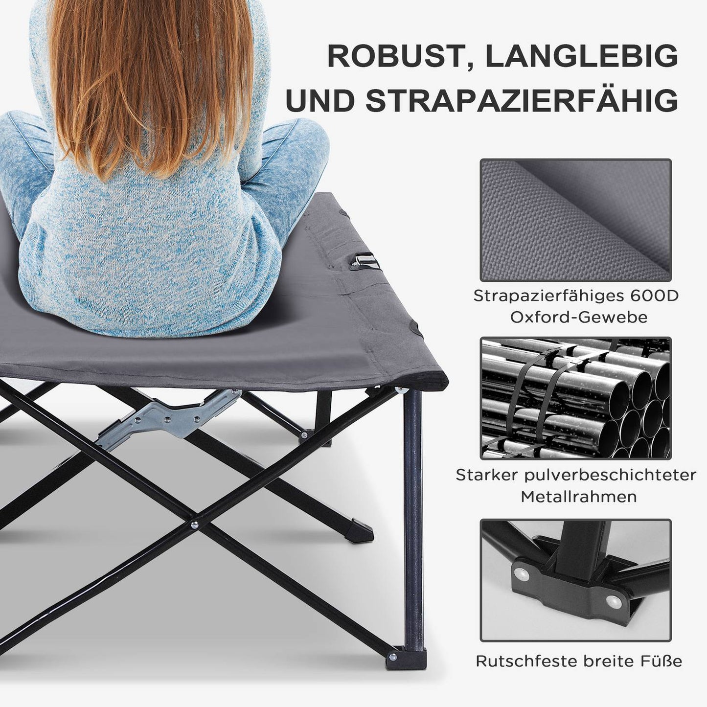 Folding camping bed for 2, 136 kg capacity, with bag