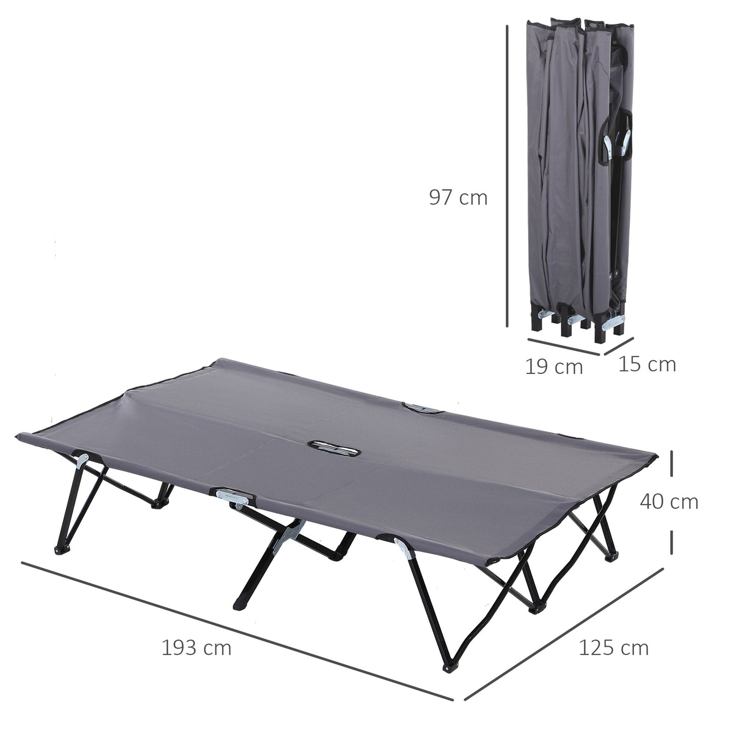 Folding camping bed for 2, 136 kg capacity, with bag
