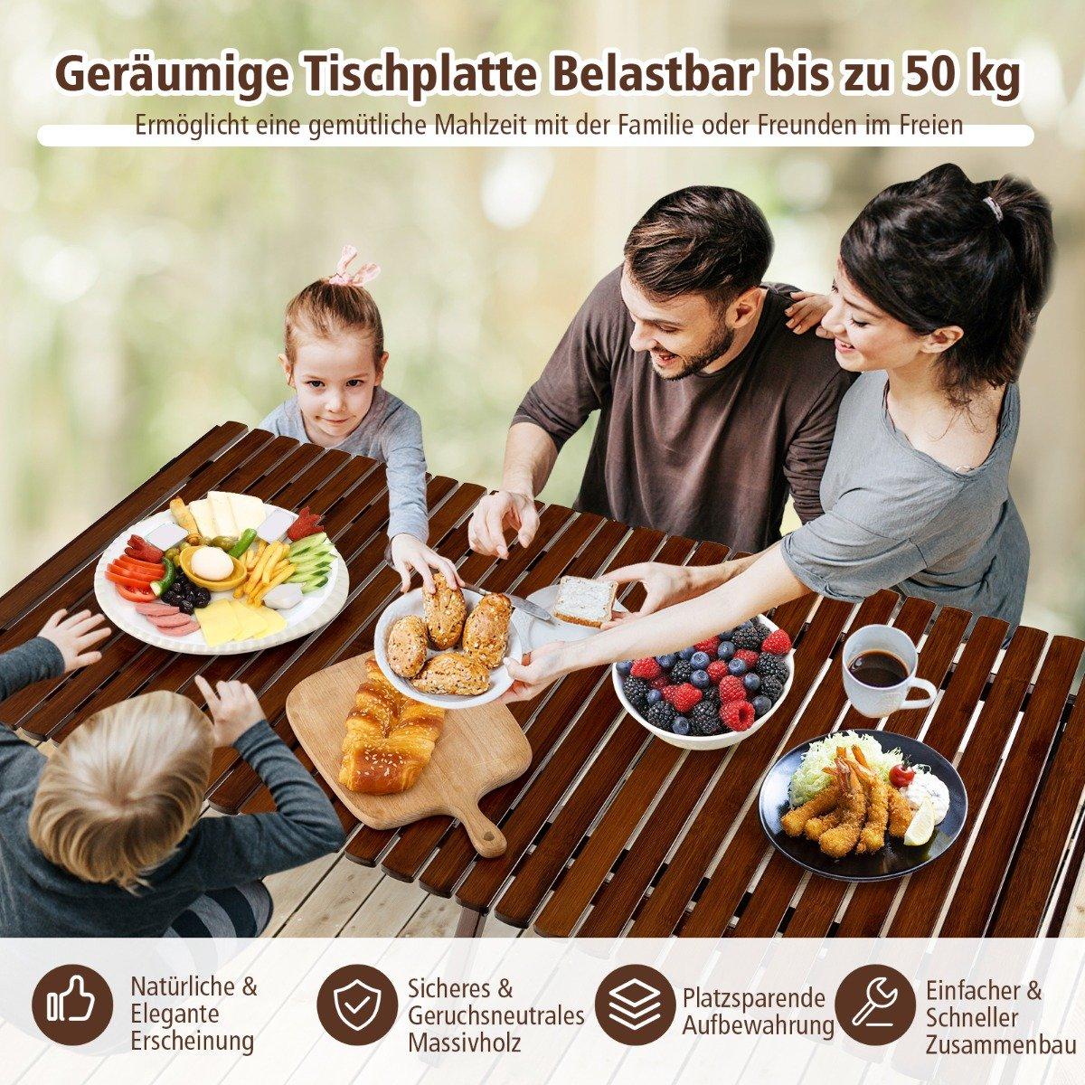 Camping table folding picnic table with carry bag roll-up bamboo table 122 x 60 x 43.5 cm coffee