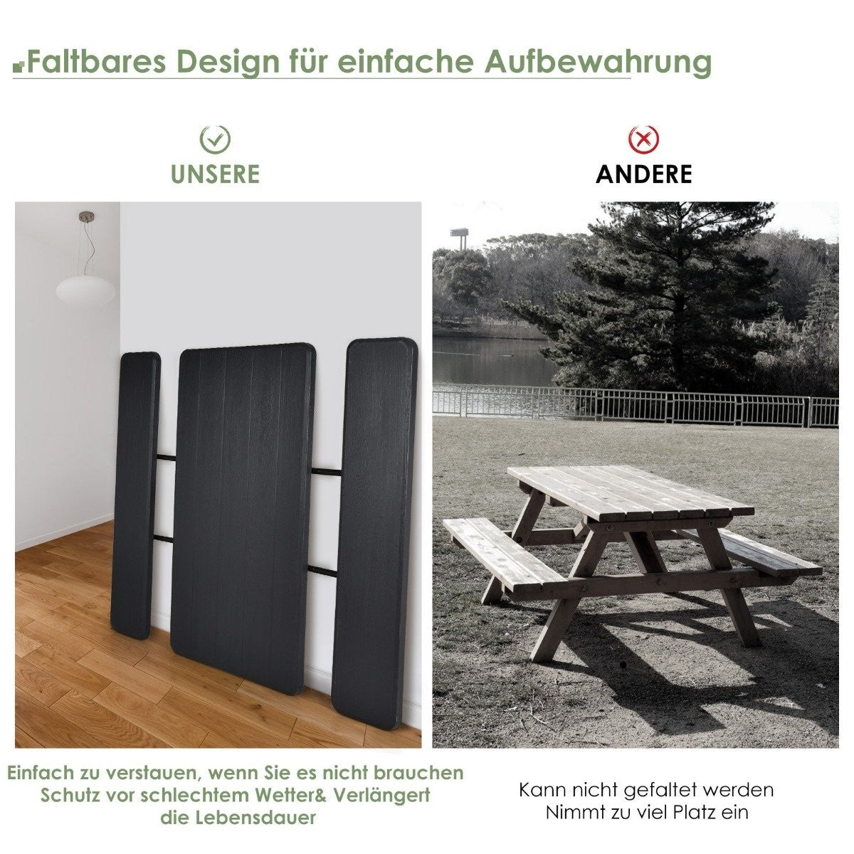 Camping table set folding picnic table with benches black