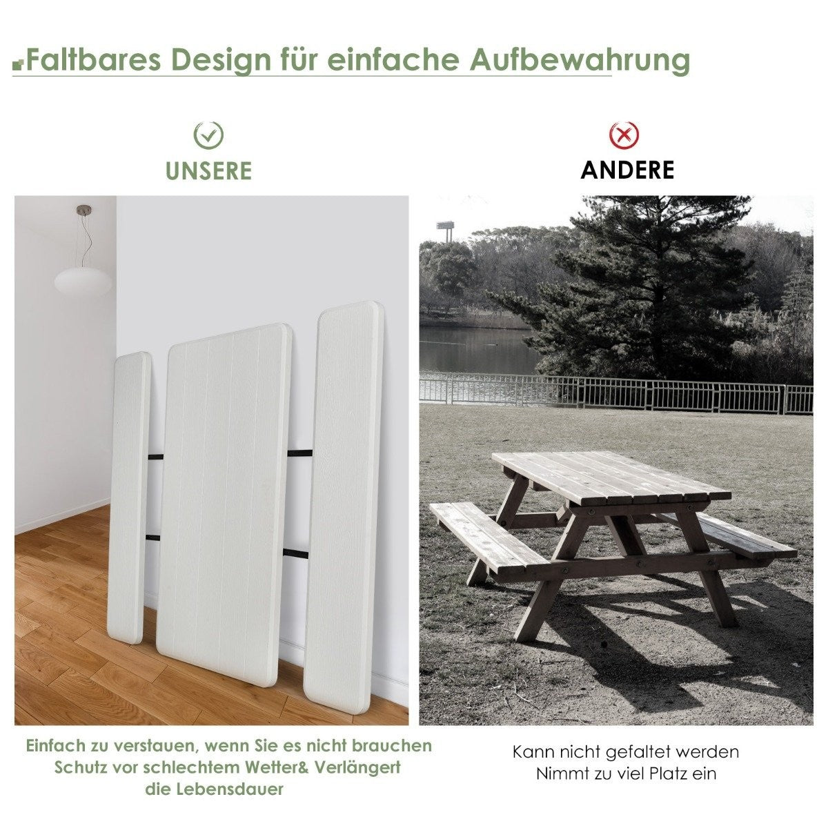 Camping table set folding picnic table with benches white