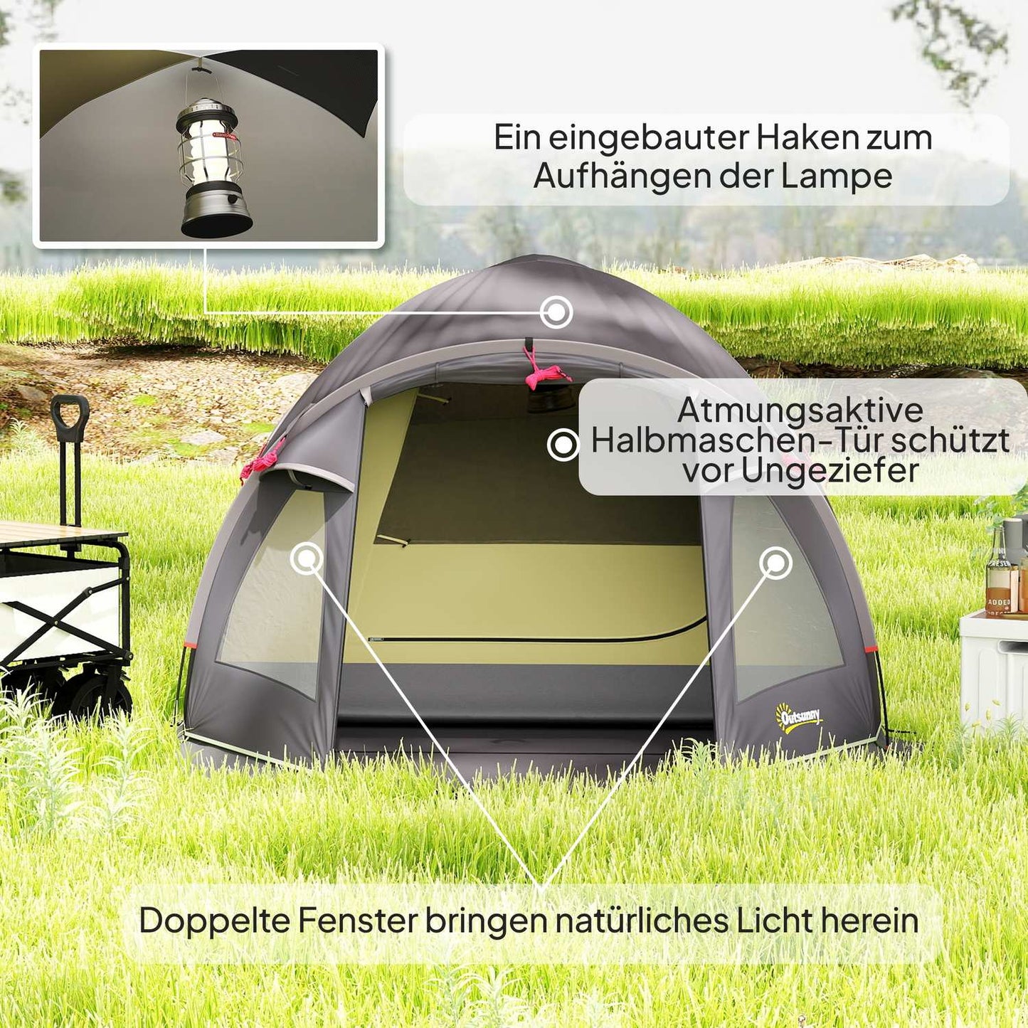 4-Person Tunnel Tent, Lightweight, UV 50+ Protection