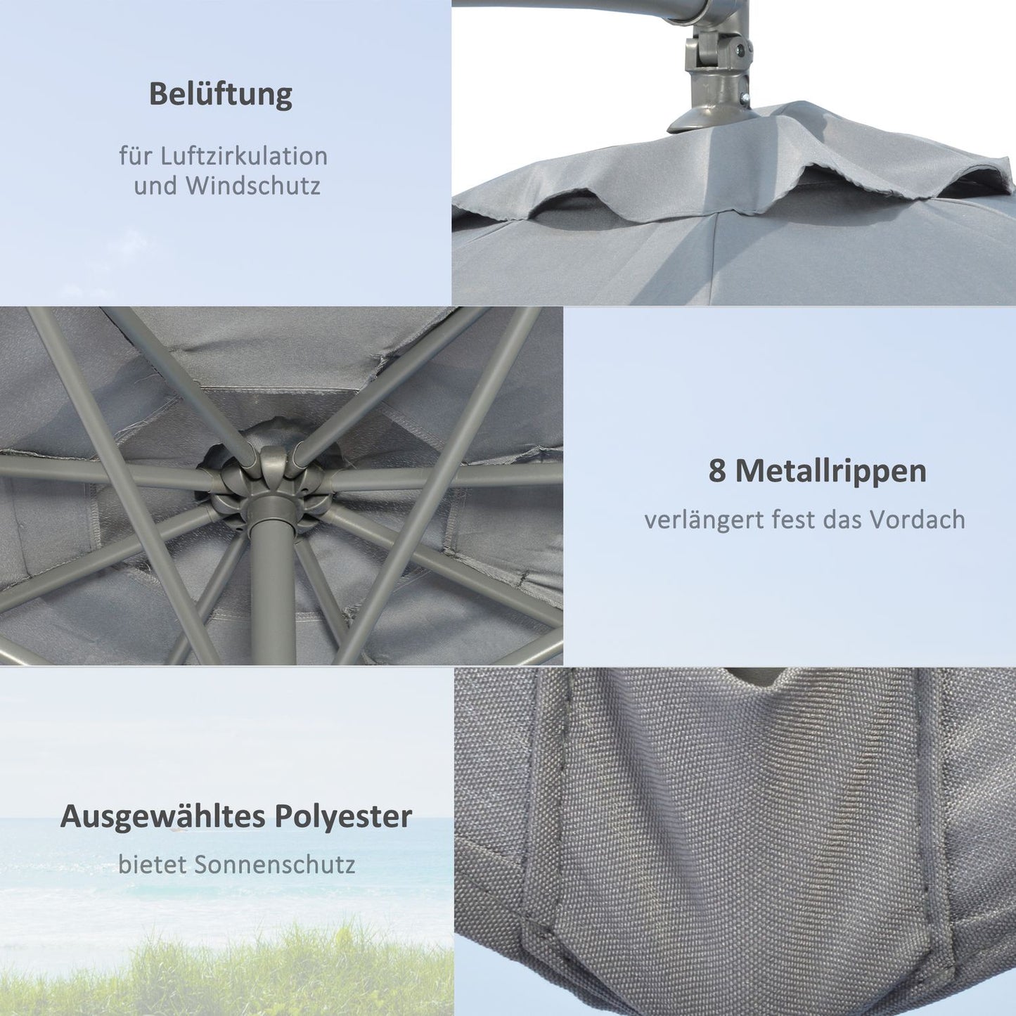 Cantilever Umbrella 2.92M steel, dark grey, wind resistant cover