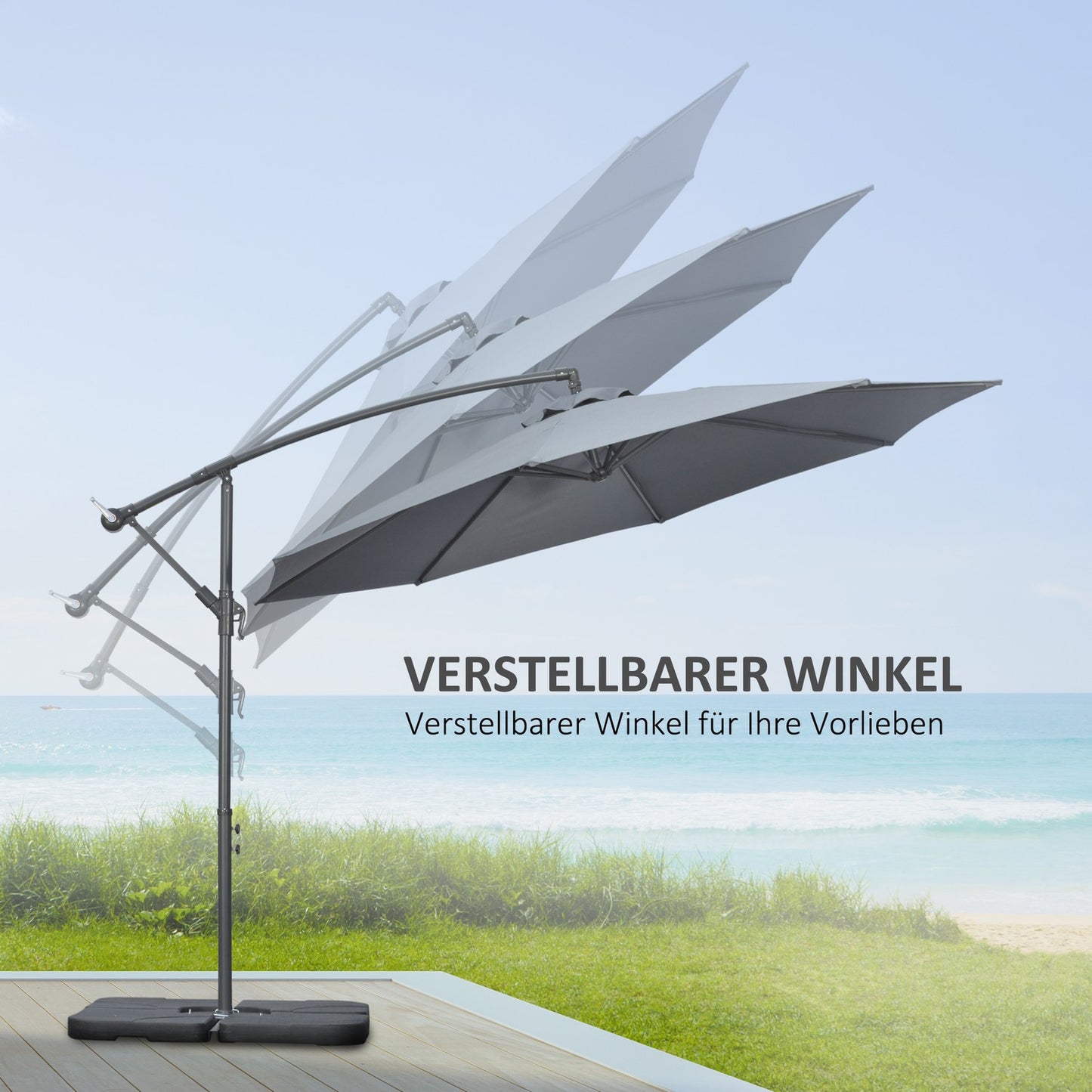 Cantilever Umbrella 2.92M steel, dark grey, wind resistant cover