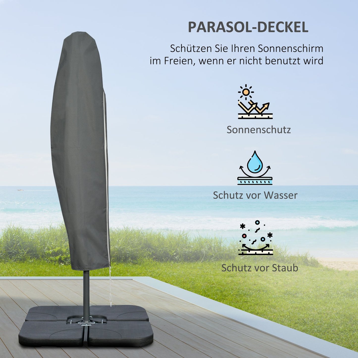 Cantilever Umbrella 2.92M steel, dark grey, wind resistant cover