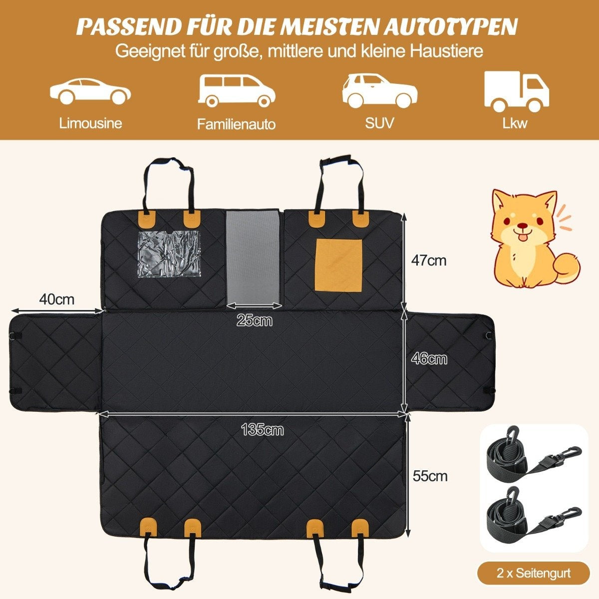 Car Back Seat Dog Blanket Waterproof & Scratch-Resistant & Non-Slip 215 x 148 cm Black