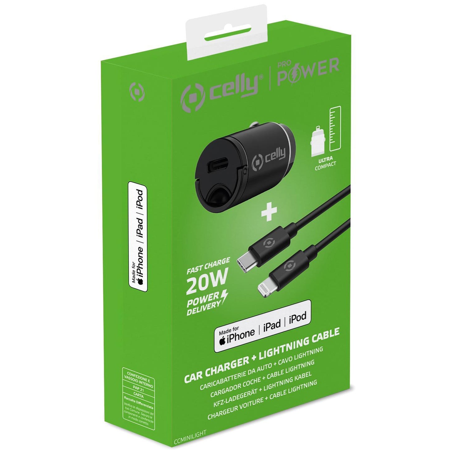Car charger Mini USB-C PD 20W + USB-C to Lightning cable