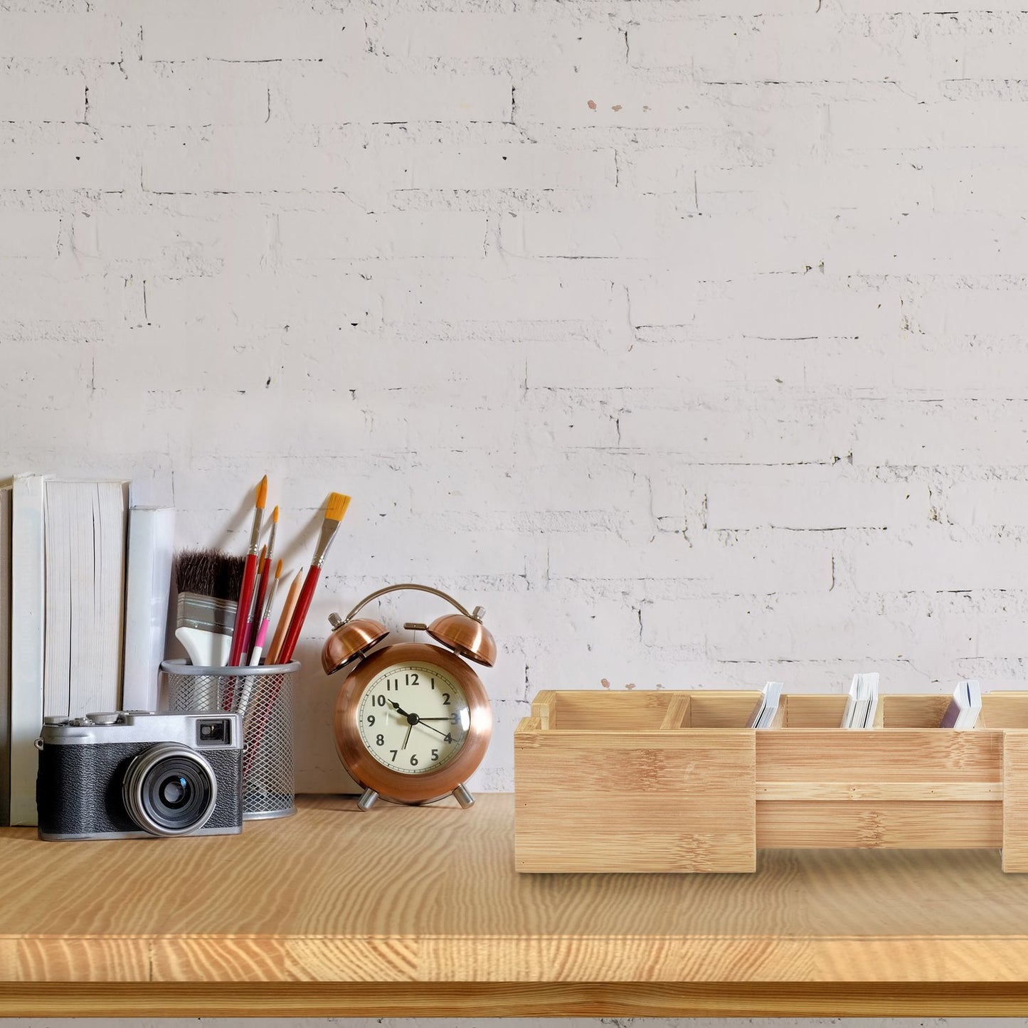 Card Organizer DIN A8 Natural Bamboo Desk Drawer Storage Pen Holder Supplies