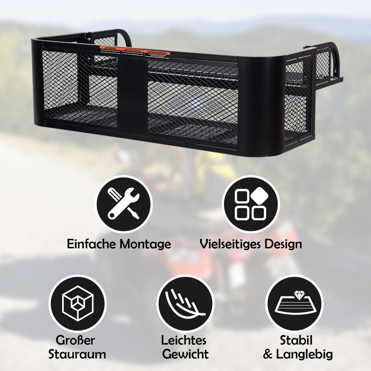 Cargo Basket for ATV/UTV Universal Rear Rack with Mesh Design Rear Storage Basket 104 x 67 x 31.5 cm