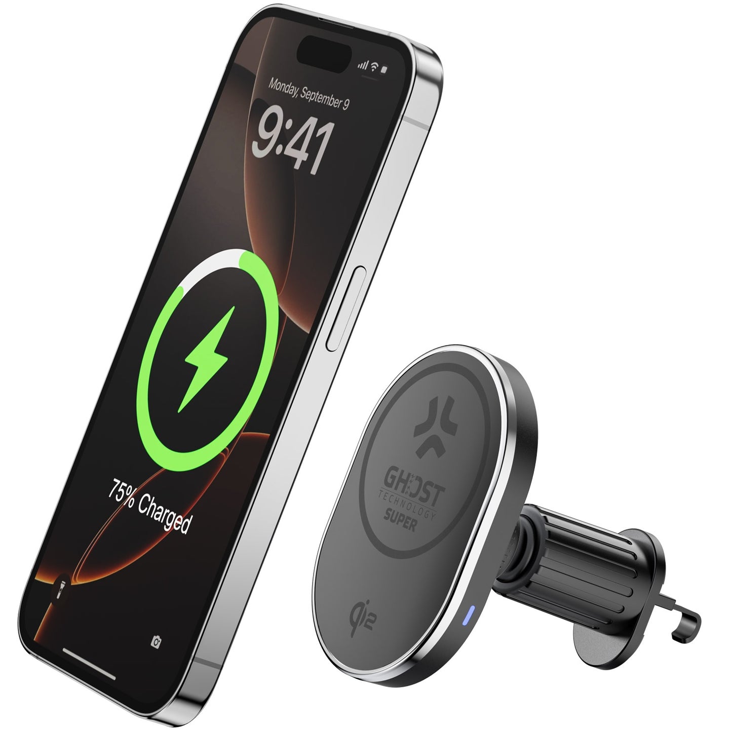 Car holder with wireless charging Qi2 15W