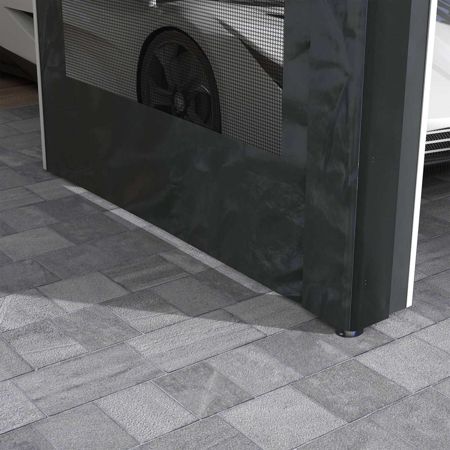 Adjustable steel carport canopy with mesh window, dark grey