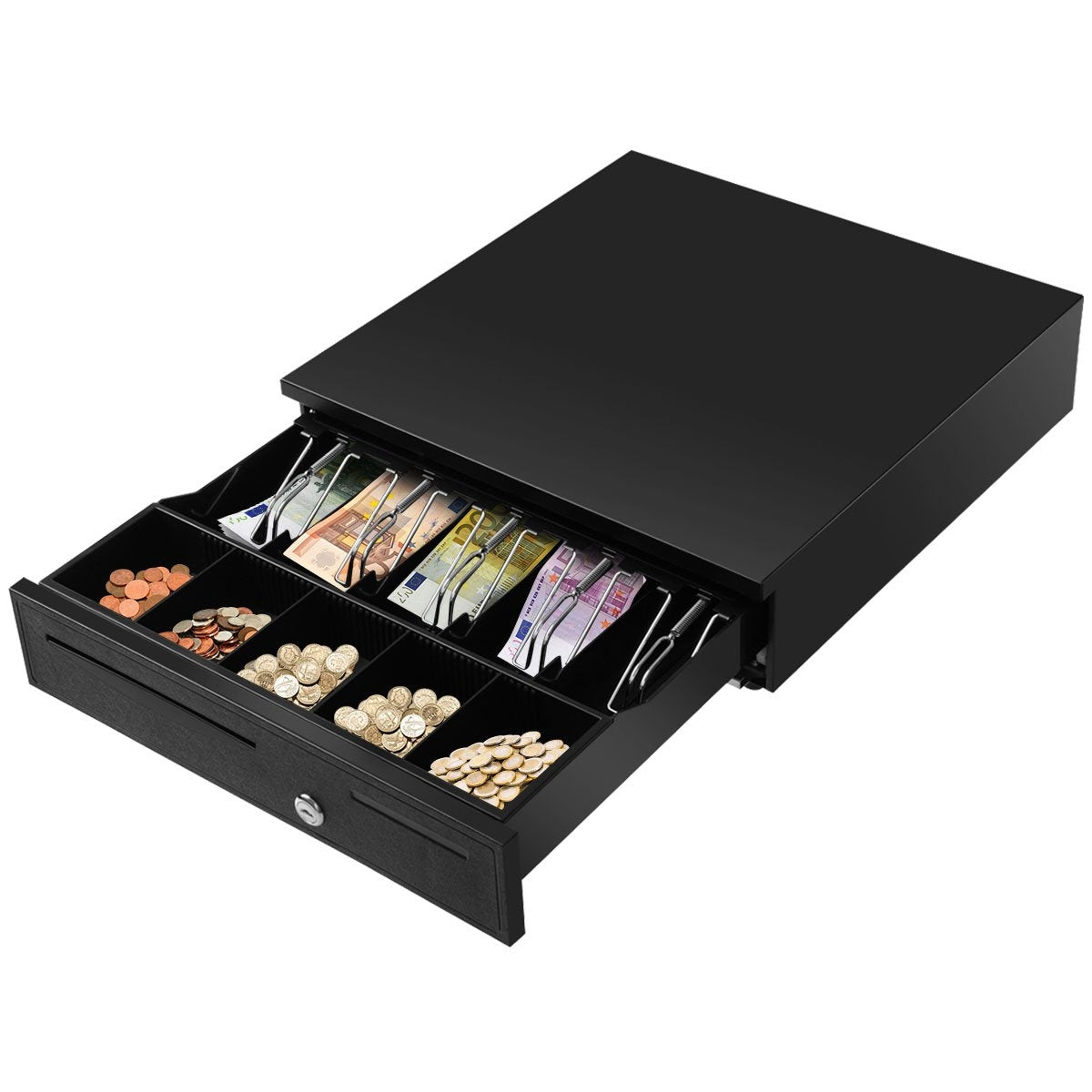Cash drawer Metal drawer Money box 5 coin compartments 4 note compartments 40.5x42X9cm