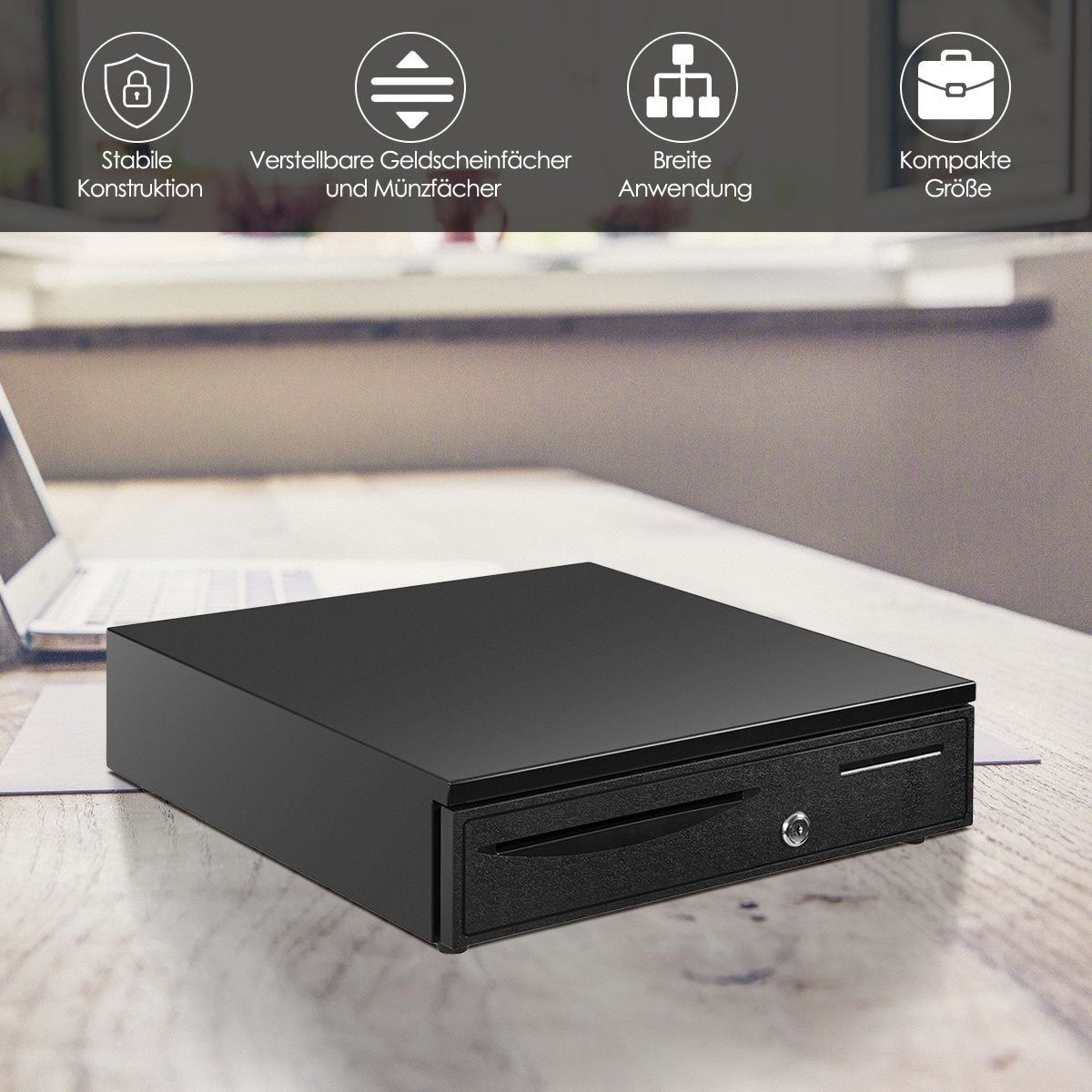 Cash drawer Metal drawer Money box 5 coin compartments 4 note compartments 40.5x42X9cm