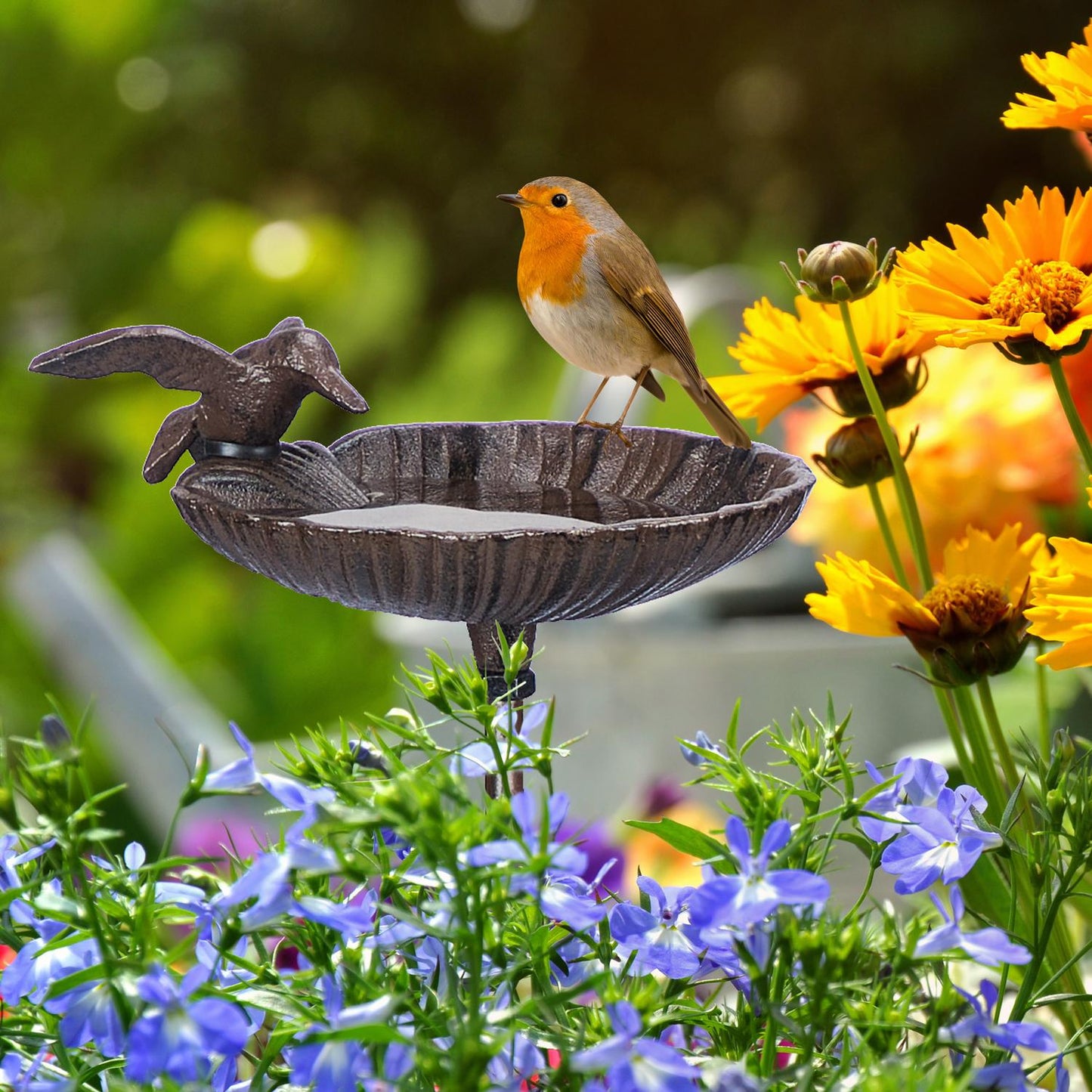Cast-Iron Bird Bath with Stake