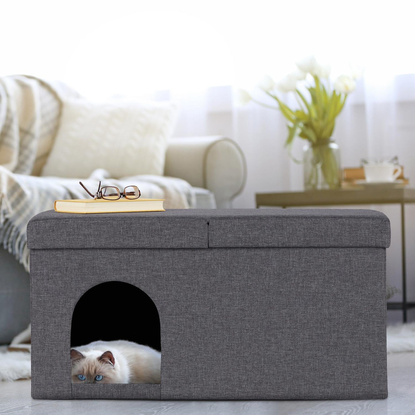 Cat Cave in Grey with Lid