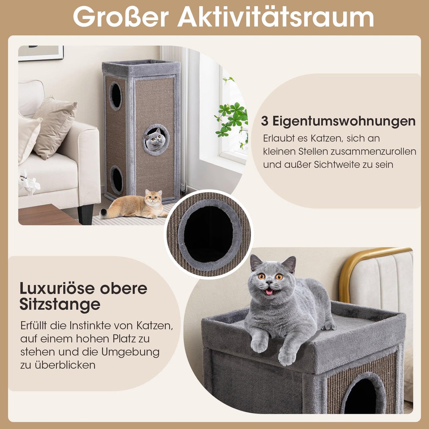 Cat Condo with 4 Levels, 99 cm, Sisal Scratch Posts