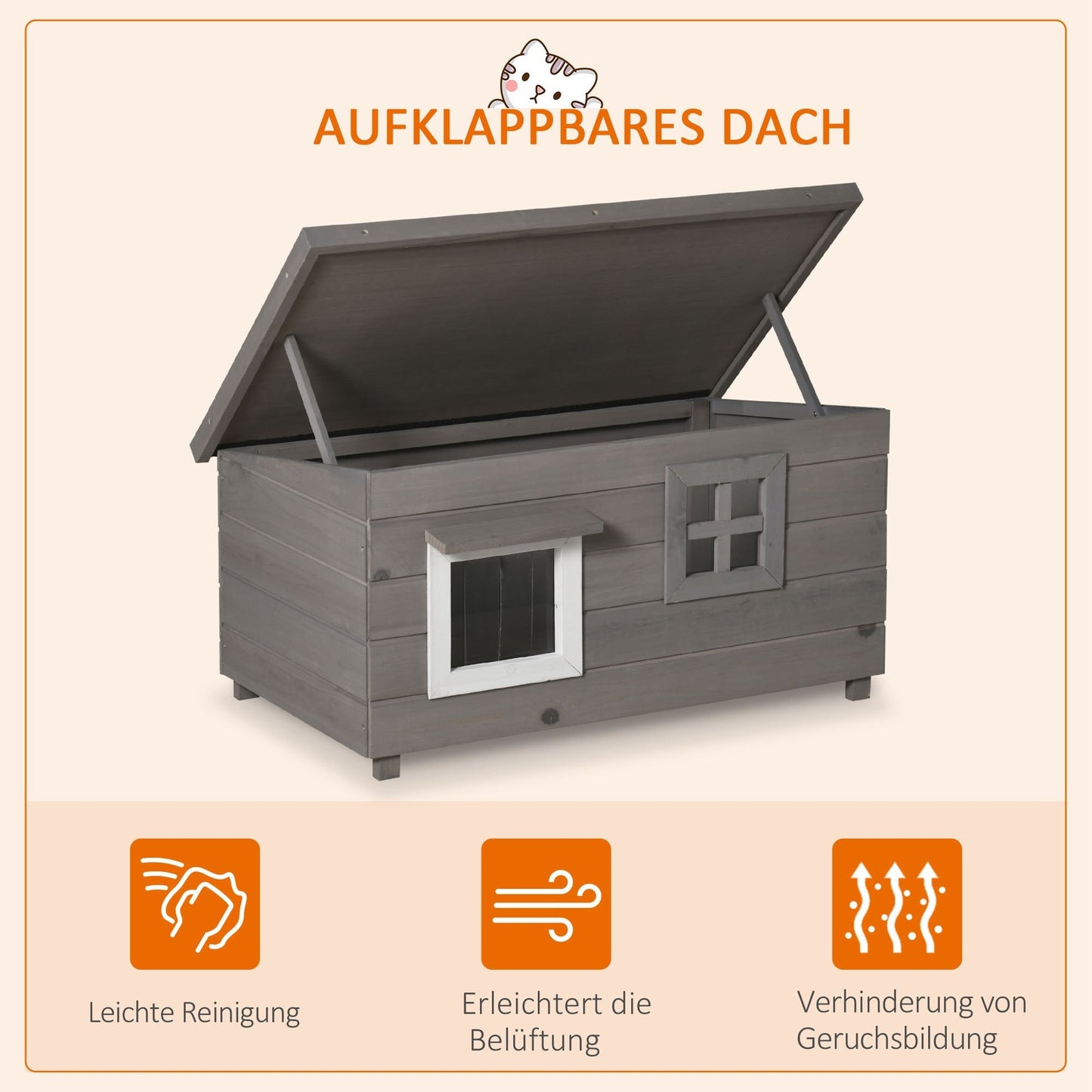 Outdoor winter-proof cat house - asphalt roof, spruce wood
