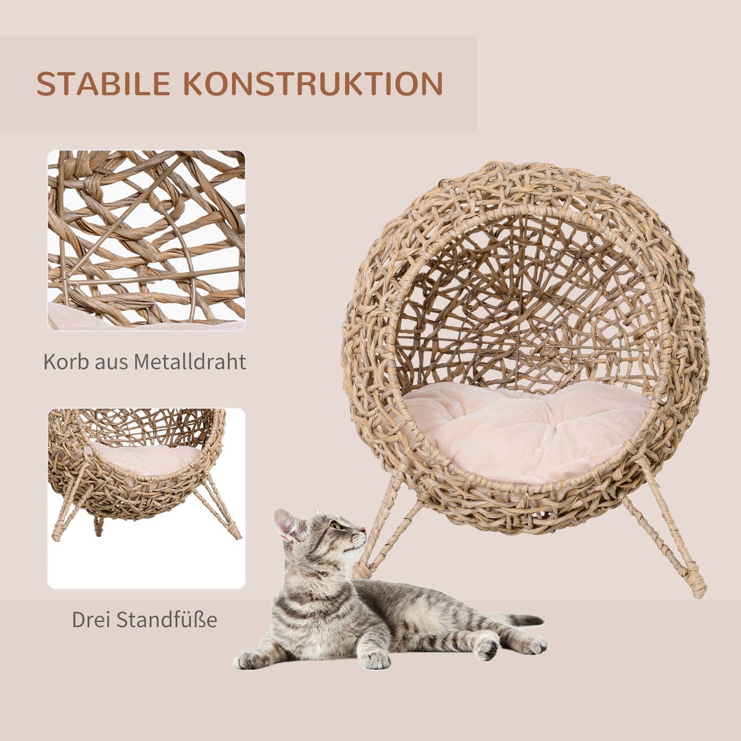 Natural PE rattan house with cushions, raised feet